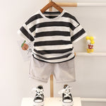 Striped Short Sleeved T Shirt + Shorts Clothing Set