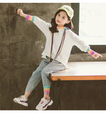 Rainbow Hooded Tops and Loose Jeans Clothing Set