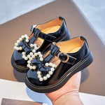Pearls Beading Leather Shoes with Bow-knot