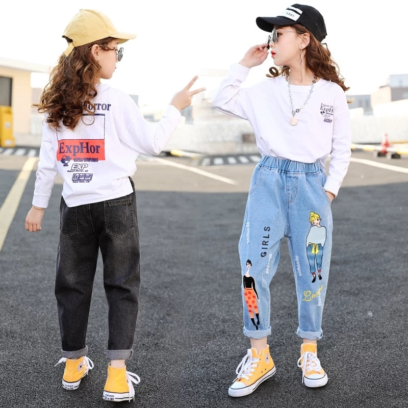 Cartoon Elastic Waist Jeans