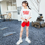 Two Piece Set Letter T-shirts + Pure Color Lace Skirt