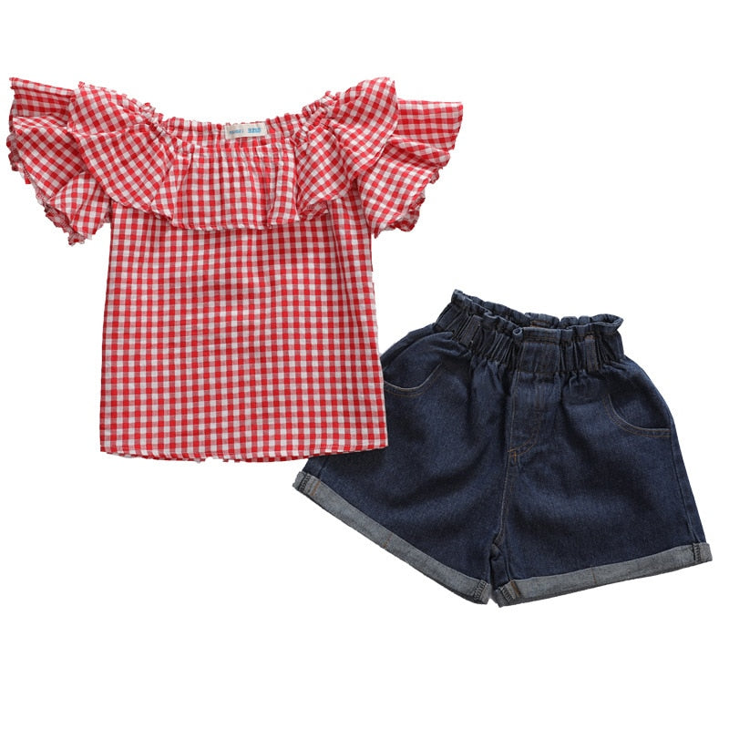 Summer Plaid Top Clothing Set