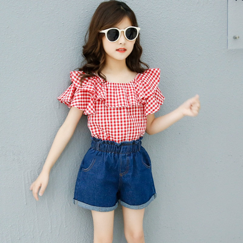 Summer Plaid Top Clothing Set