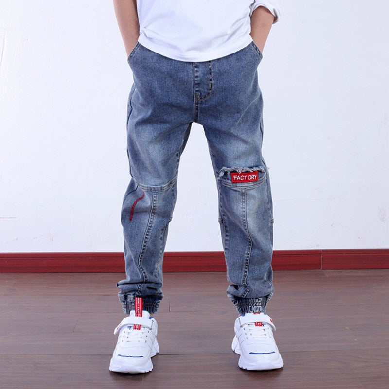 Casual Solid Elastic Waist Boys Jeans