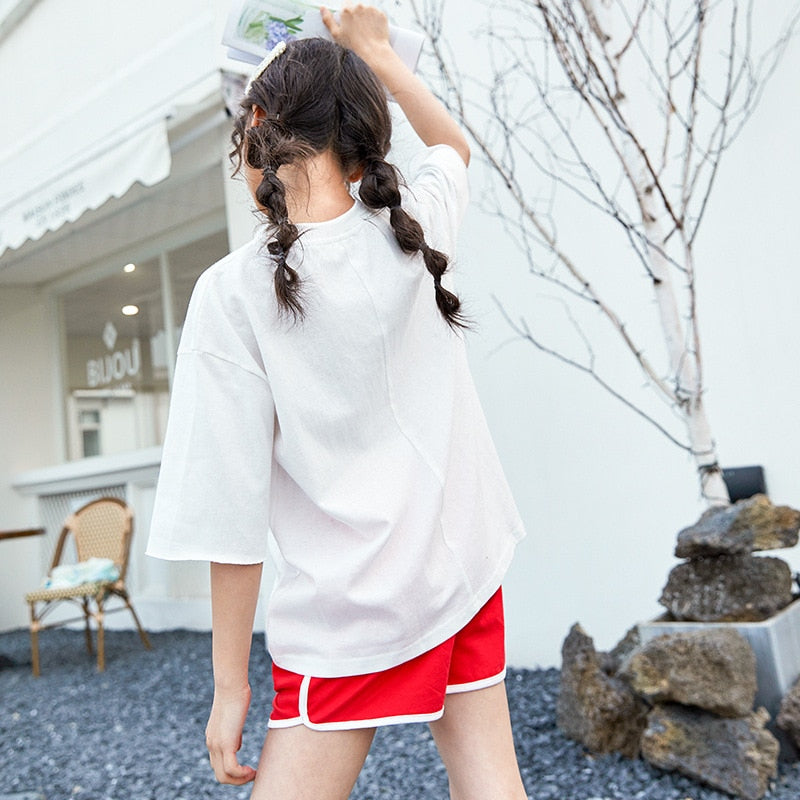 Two Piece Set Letter T-shirts + Pure Color Lace Skirt