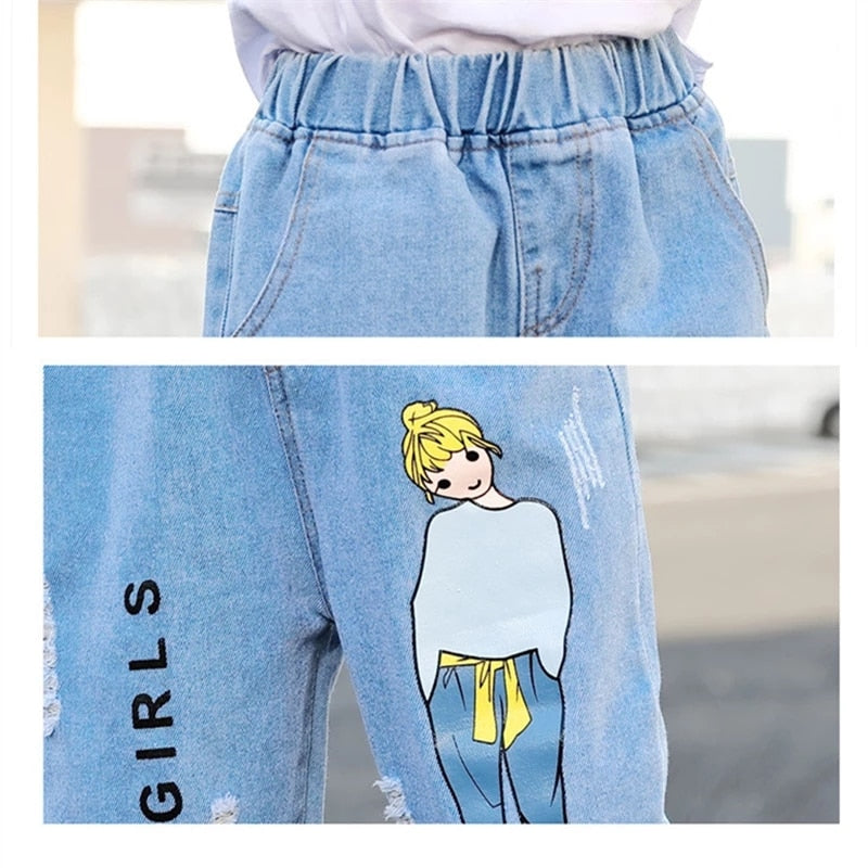 Cartoon Elastic Waist Jeans