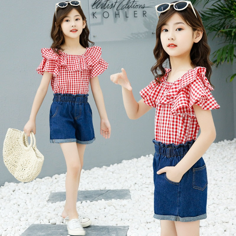 Summer Plaid Top Clothing Set