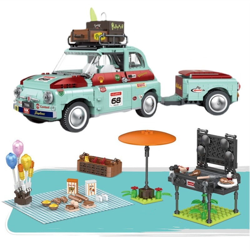 Tourist Picnic Car Trailer Building Block Set