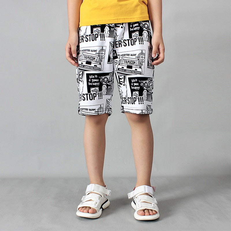 Monochrome Cartoon Printed Shorts