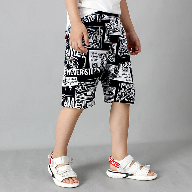 Monochrome Cartoon Printed Shorts