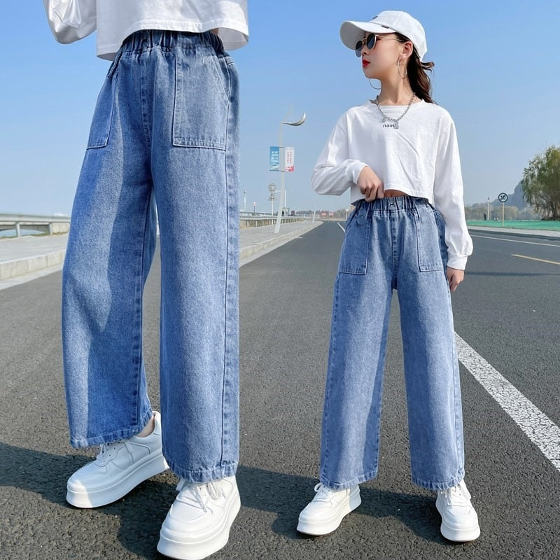 Elastic Waist Wide Leg Jeans