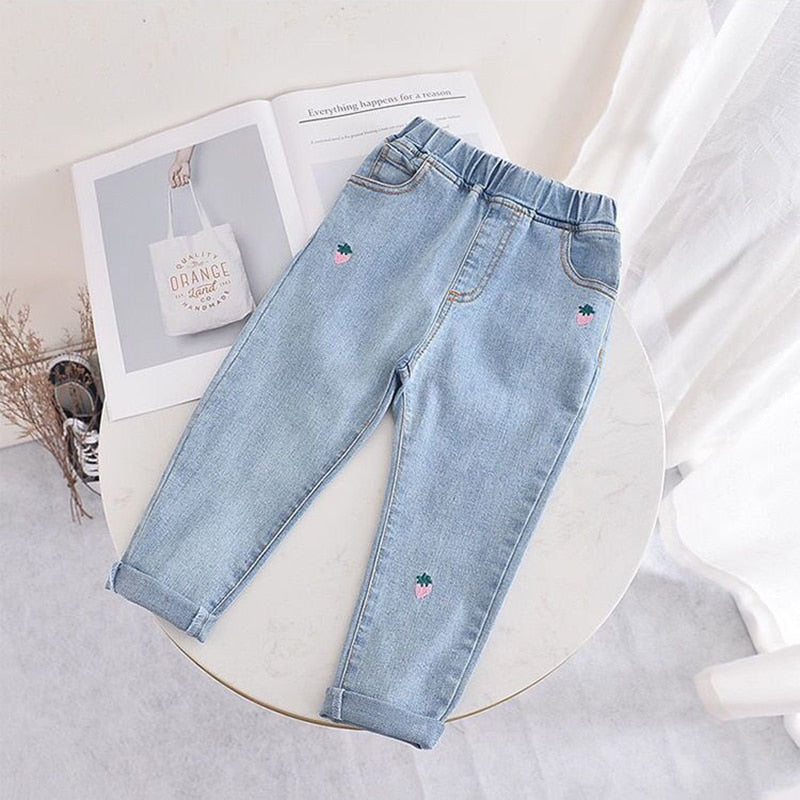 Embroidered Elastic Waist Jeans