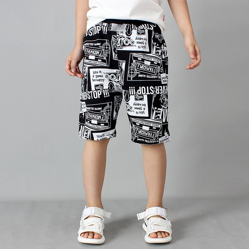 Monochrome Cartoon Printed Shorts