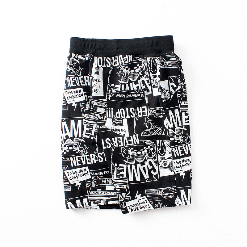 Monochrome Cartoon Printed Shorts