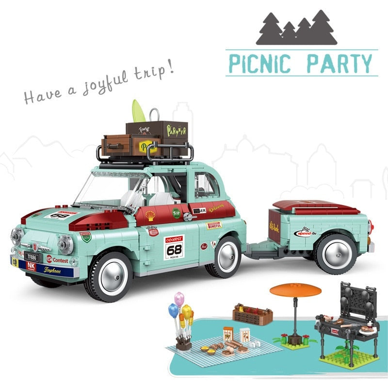 Tourist Picnic Car Trailer Building Block Set