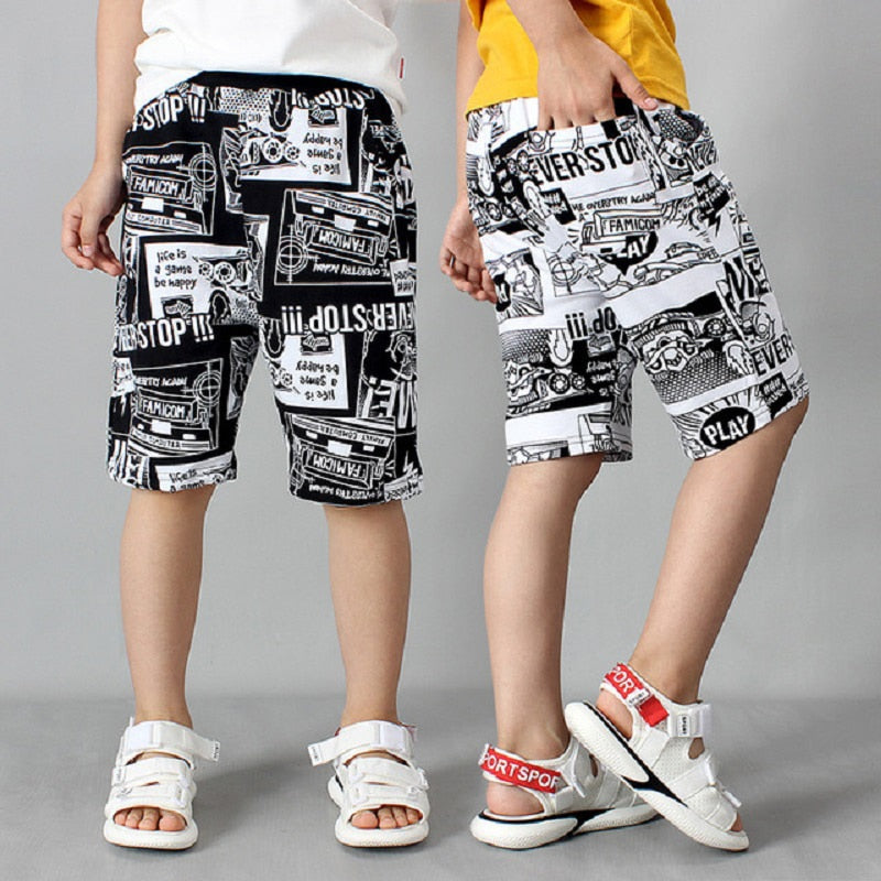 Monochrome Cartoon Printed Shorts