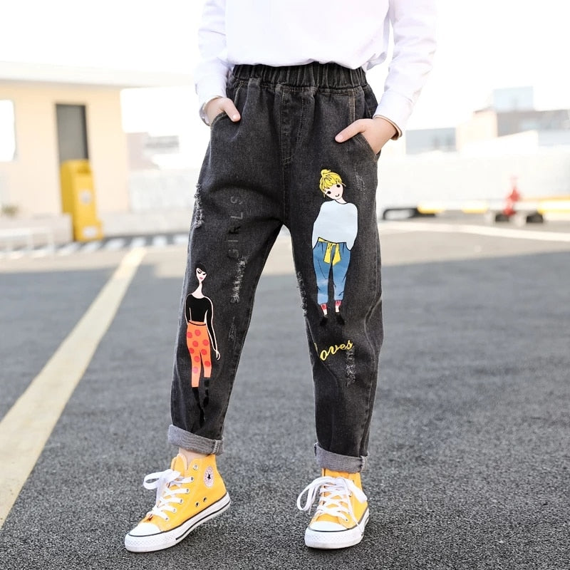 Cartoon Elastic Waist Jeans