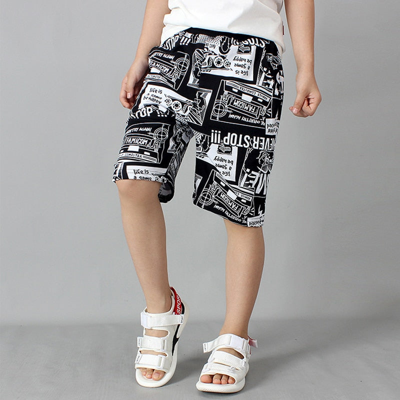 Monochrome Cartoon Printed Shorts